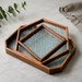 Vintage Begonia Glass Tray with Walnut Wood Base