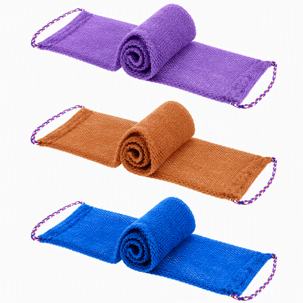 3-Piece Long Handle Exfoliating Bath Towel Set