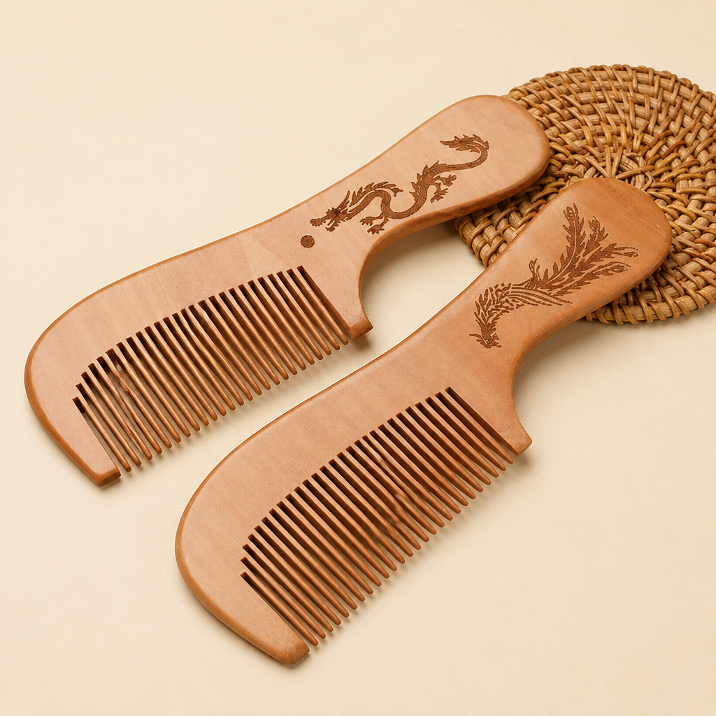 Natural Peach Wood Carved Hair Comb