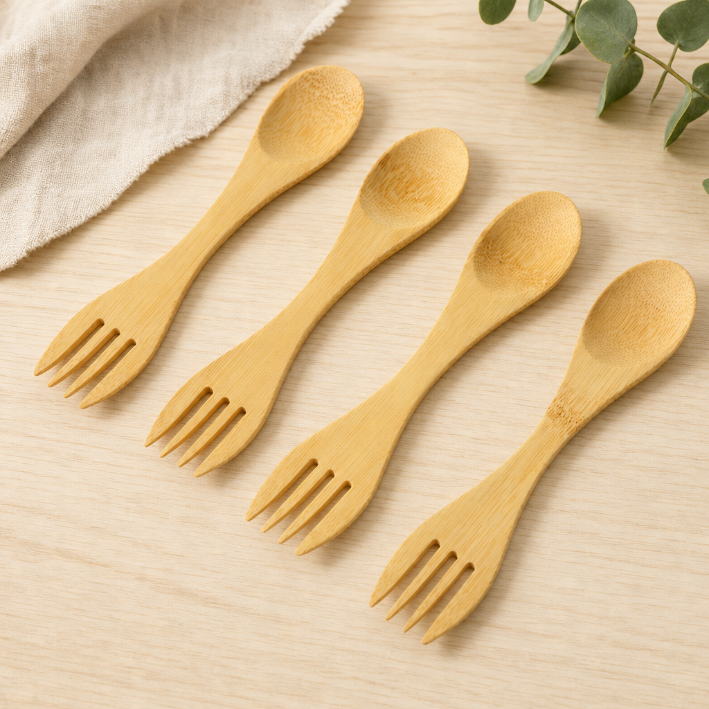 Bamboo Double-Ended Fork Spoon Minimalist Reusable Kitchen
