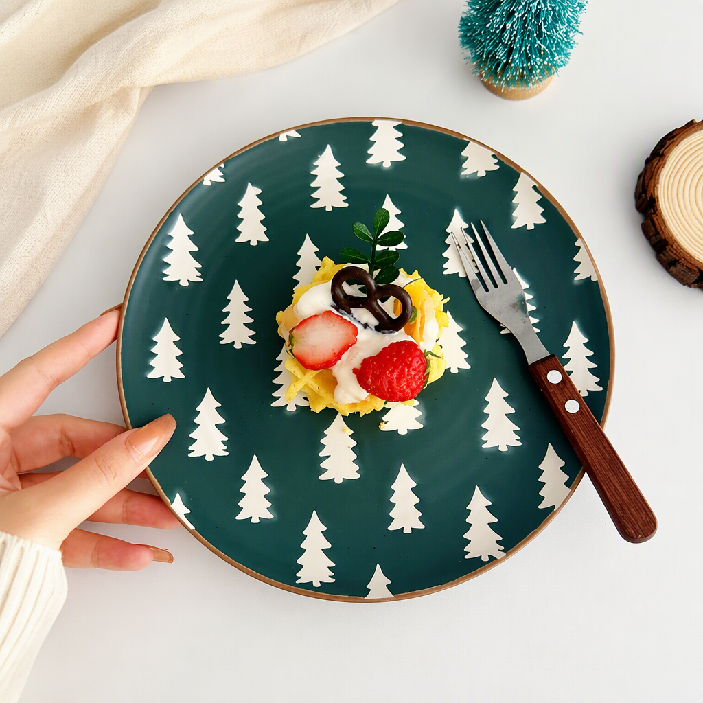 Ceramic Dinner Plate Dessert Plate Christmas Tree Pattern Serving Plate
