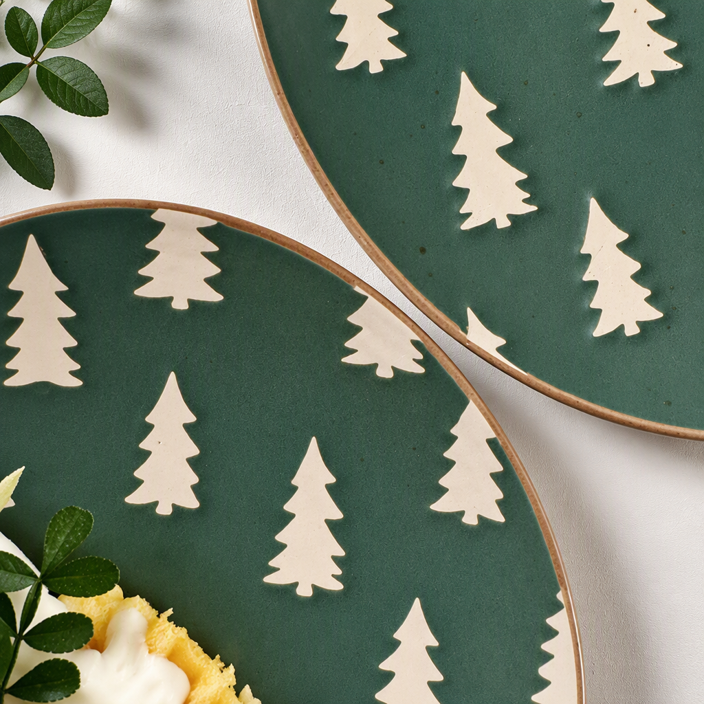 Ceramic Dinner Plate Dessert Plate Christmas Tree Pattern Serving Plate