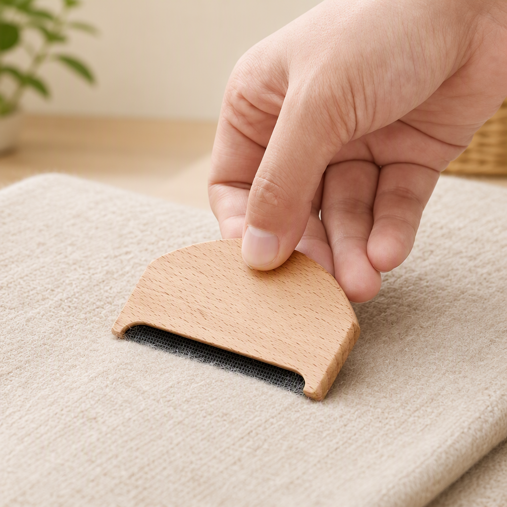 Beech Wood Lint Remover Manual Fabric Hair Cleaner