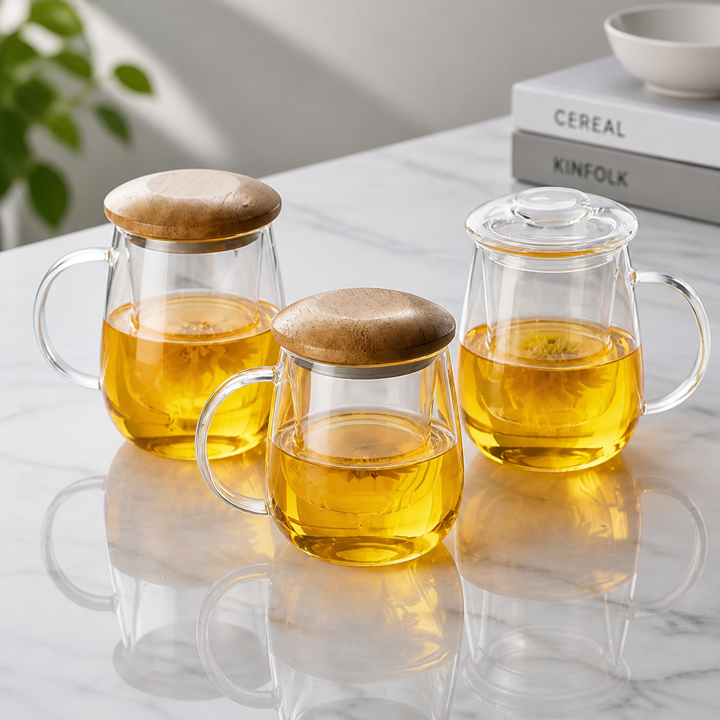 High Borosilicate Glass Tea Cup with Tea Water Separation