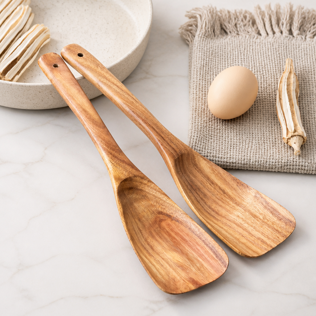 Wooden Rice Paddle and Cooking Spoon
