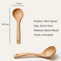 Natural Beech Wood Soup Ladle, Long Handle Wooden Serving Spoon