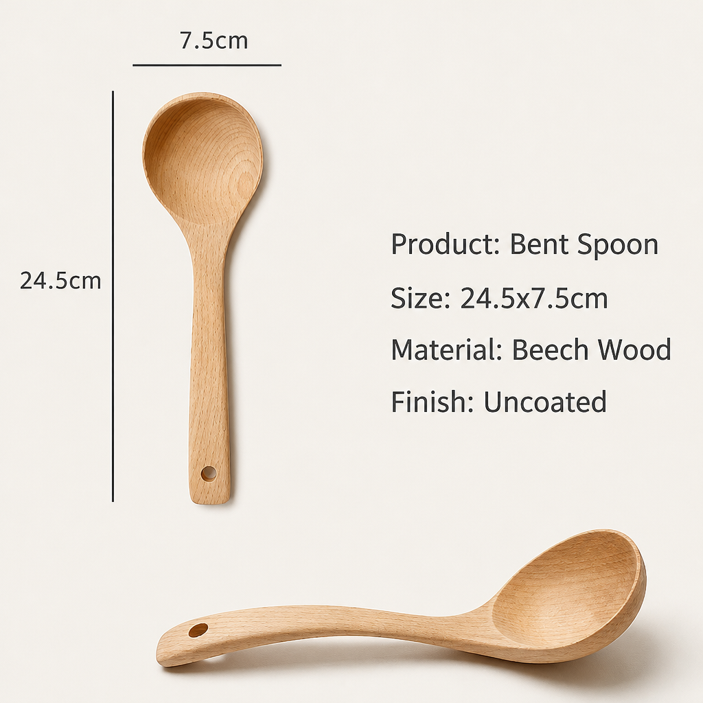 Natural Beech Wood Soup Ladle, Long Handle Wooden Serving Spoon