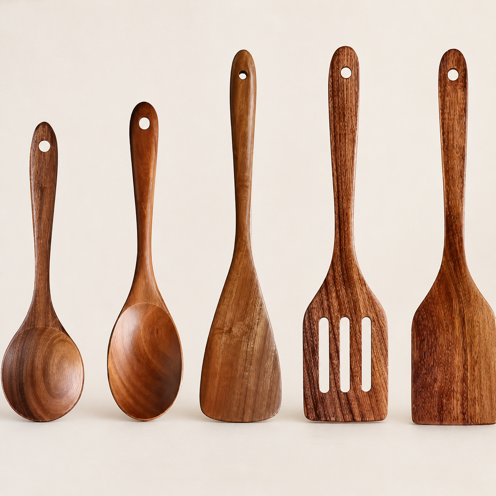 Acacia Wood Cooking Utensil Set, 5-Piece Wooden Spatula Set