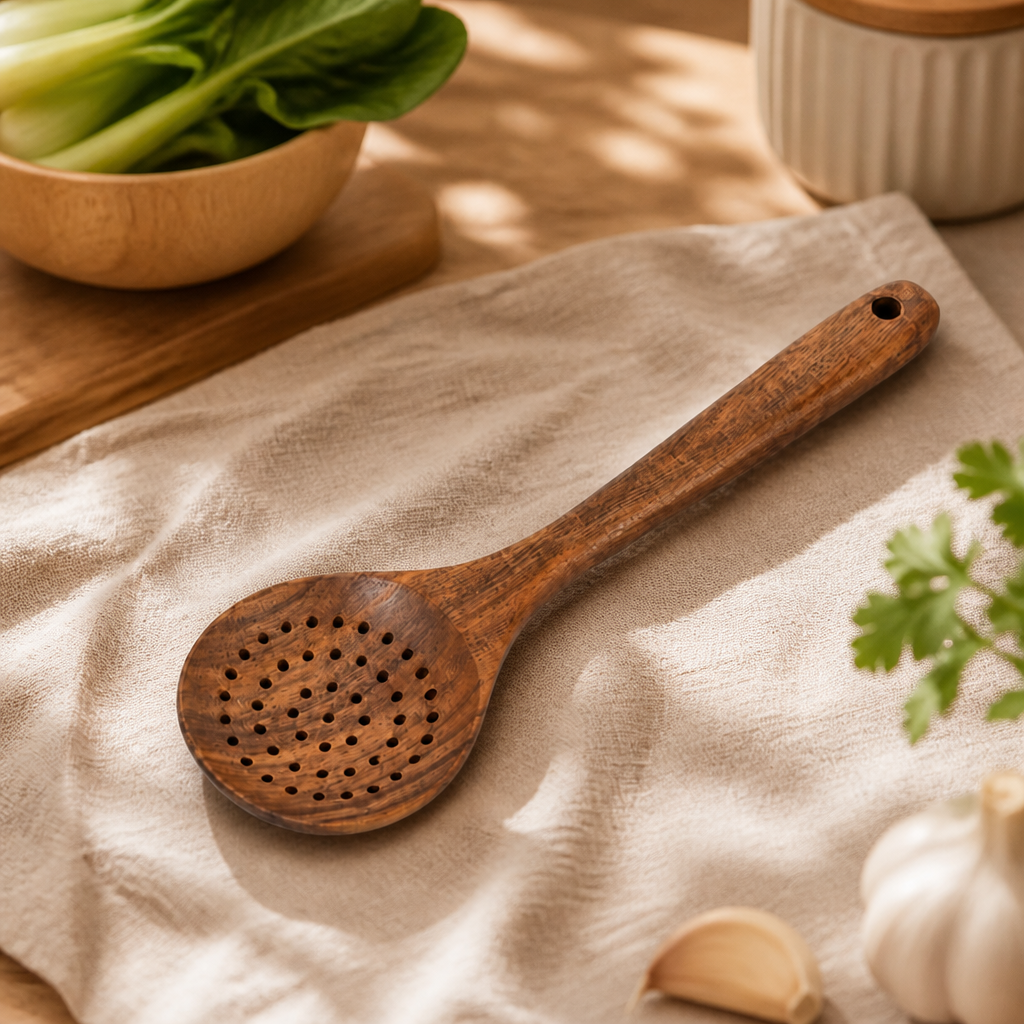 Wooden Rice Paddle and Noodle Strainer Spoon