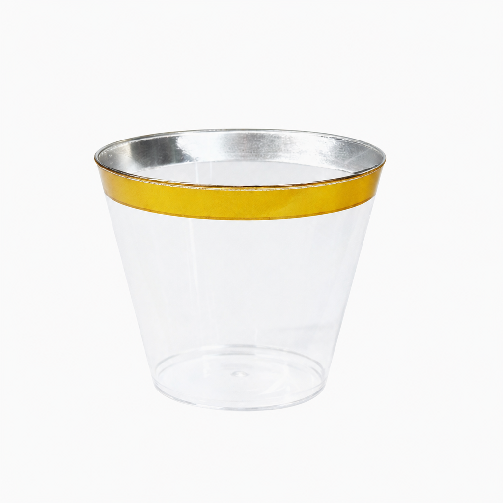9 oz Silver Foil Plastic Cups, Metallic Disposable Party Cups