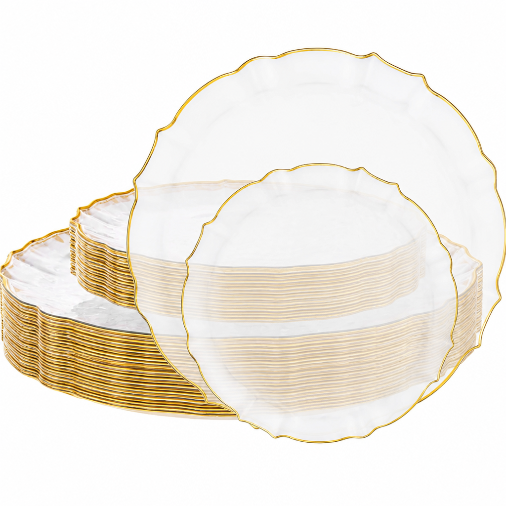Clear Plastic Plates with Gold Trim