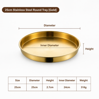 Gold Stainless Steel Round Serving Tray