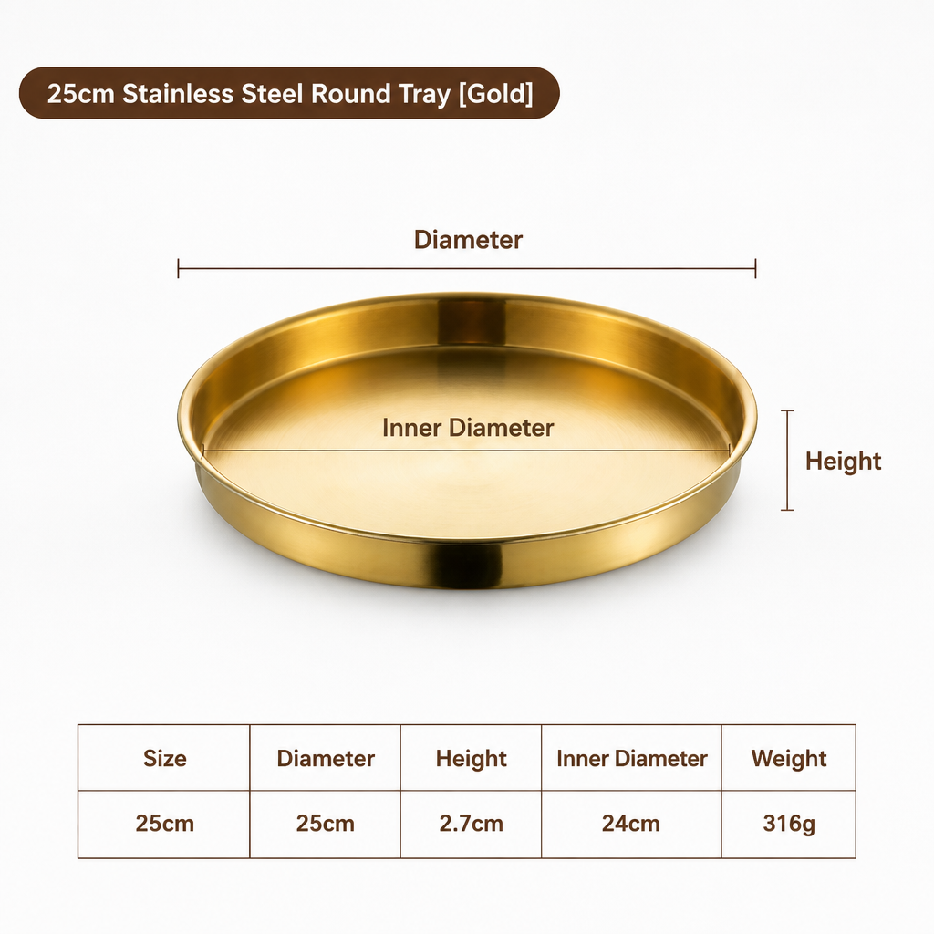 Gold Stainless Steel Round Serving Tray