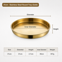 Gold Stainless Steel Round Serving Tray