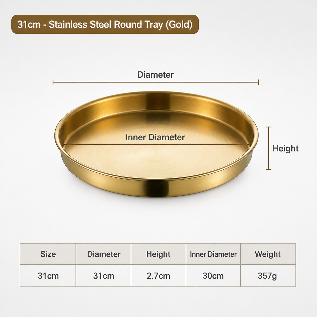 Gold Stainless Steel Round Serving Tray