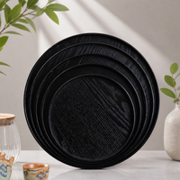 Black Round Wooden Serving Tray, Decorative Wood Tray with Raised Edge
