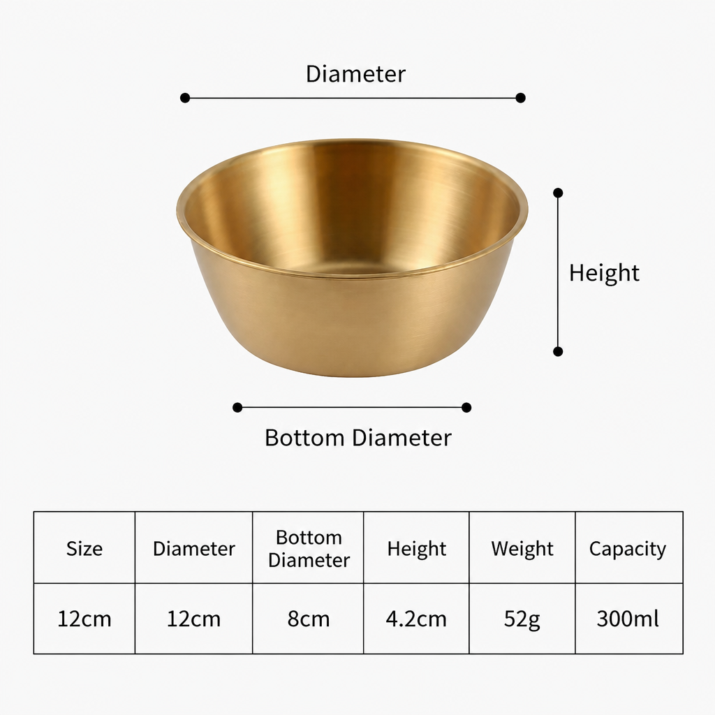 Gold 304 Stainless Steel Rice Wine Bowl, Traditional Asian Drinking Bowl Without Handle