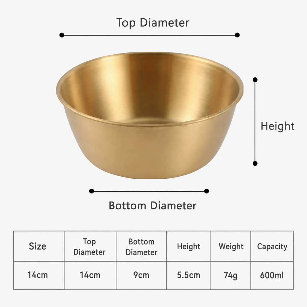 Gold 304 Stainless Steel Rice Wine Bowl, Traditional Asian Drinking Bowl Without Handle