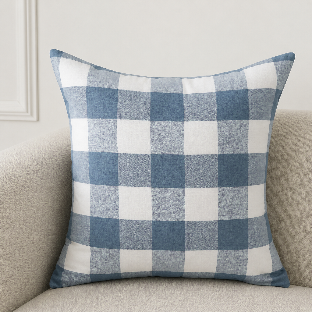 Cotton Linen Style Plaid Cushion Cover