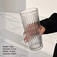 Clear Ribbed Glass Coffee Cup with Lid