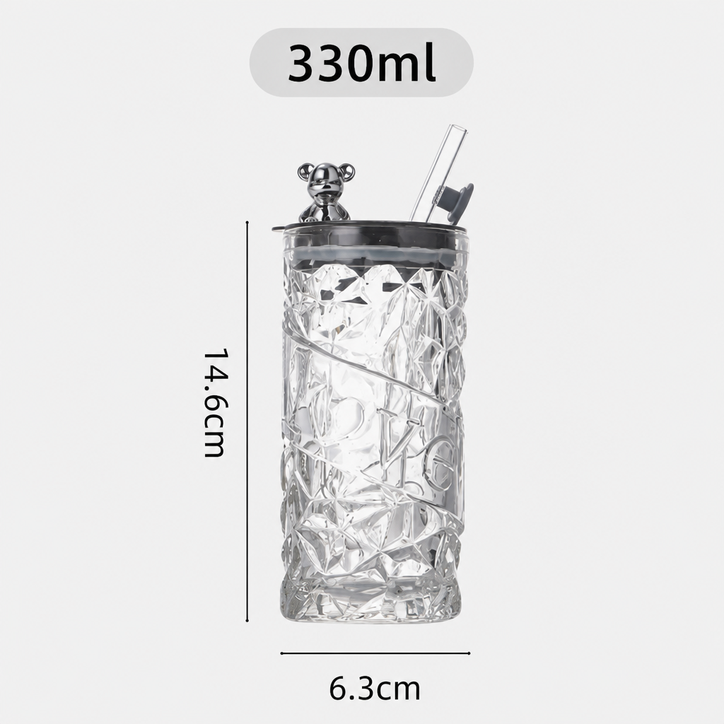 Bear Lid Glass Tumbler with Straw