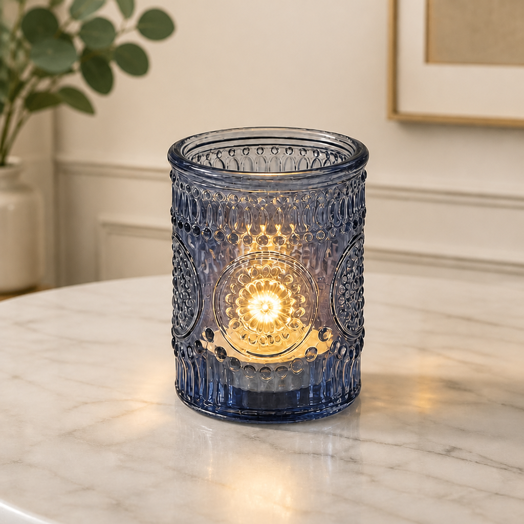 Vintage Sunflower Glass Tealight Candle Holder