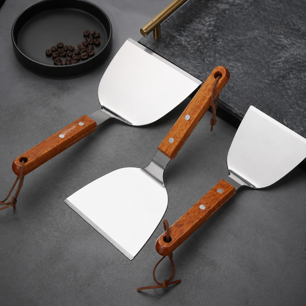 Stainless Steel Teppanyaki Spatula with Wooden Handle
