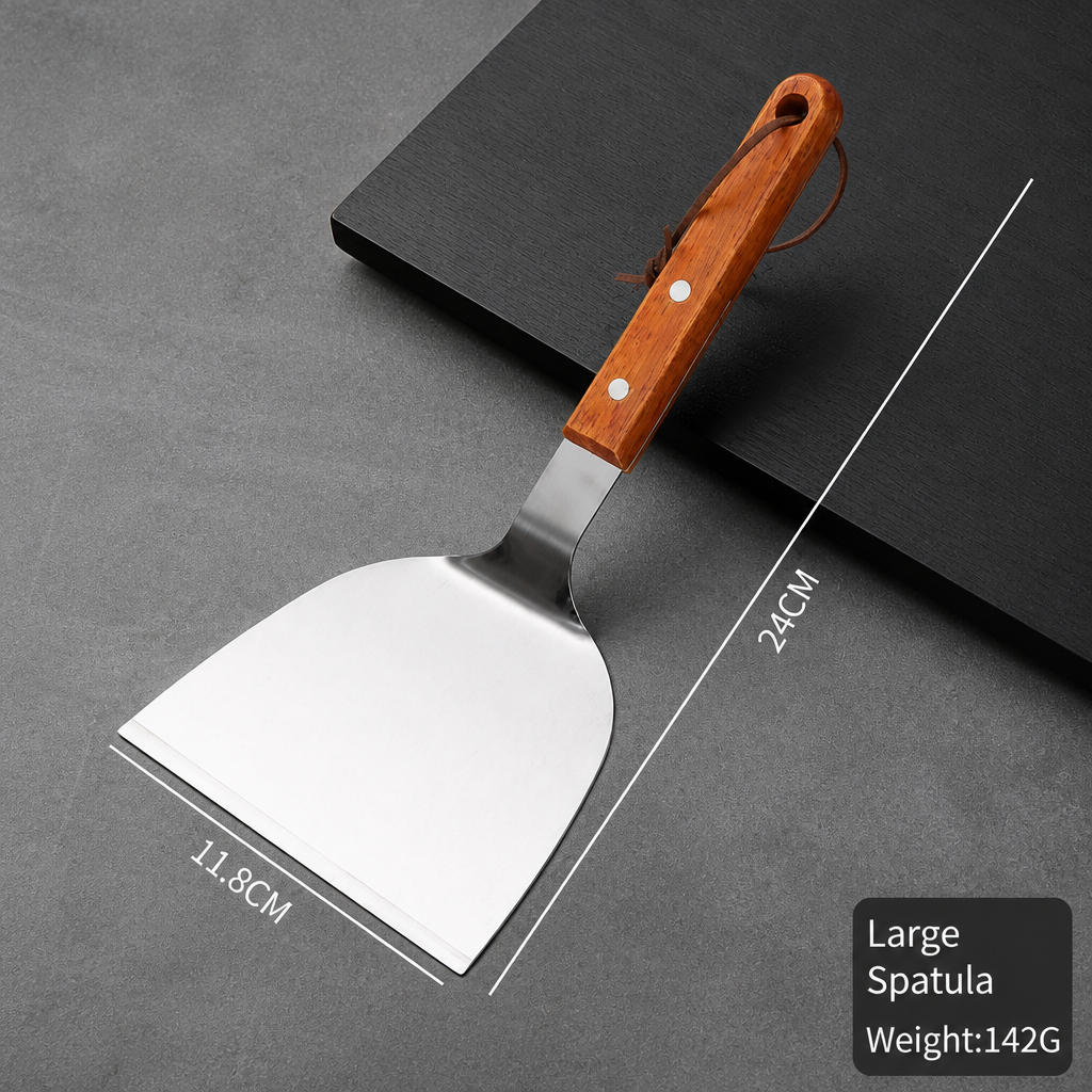 Stainless Steel Teppanyaki Spatula with Wooden Handle