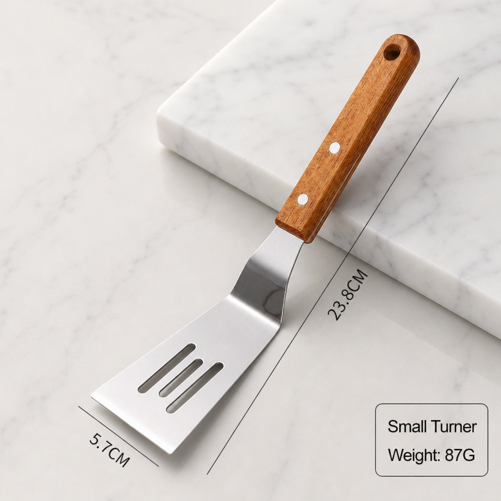 Stainless Steel Teppanyaki Spatula with Wooden Handle Slotted Griddle Turner
