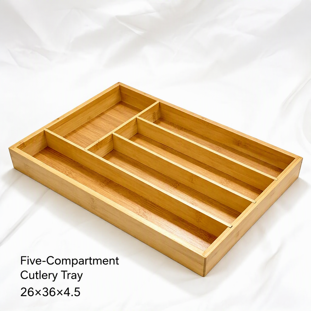 Bamboo Kitchen Drawer Organizer  Compartment Cutlery Storage Tray Utensil Holder