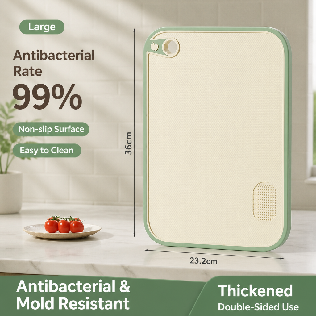 Green Thick Plastic Cutting Board Double Sided Non Slip Chopping Board