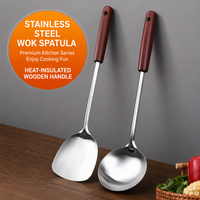 Stainless Steel Wok Spatula or Ladle with Wooden Handle