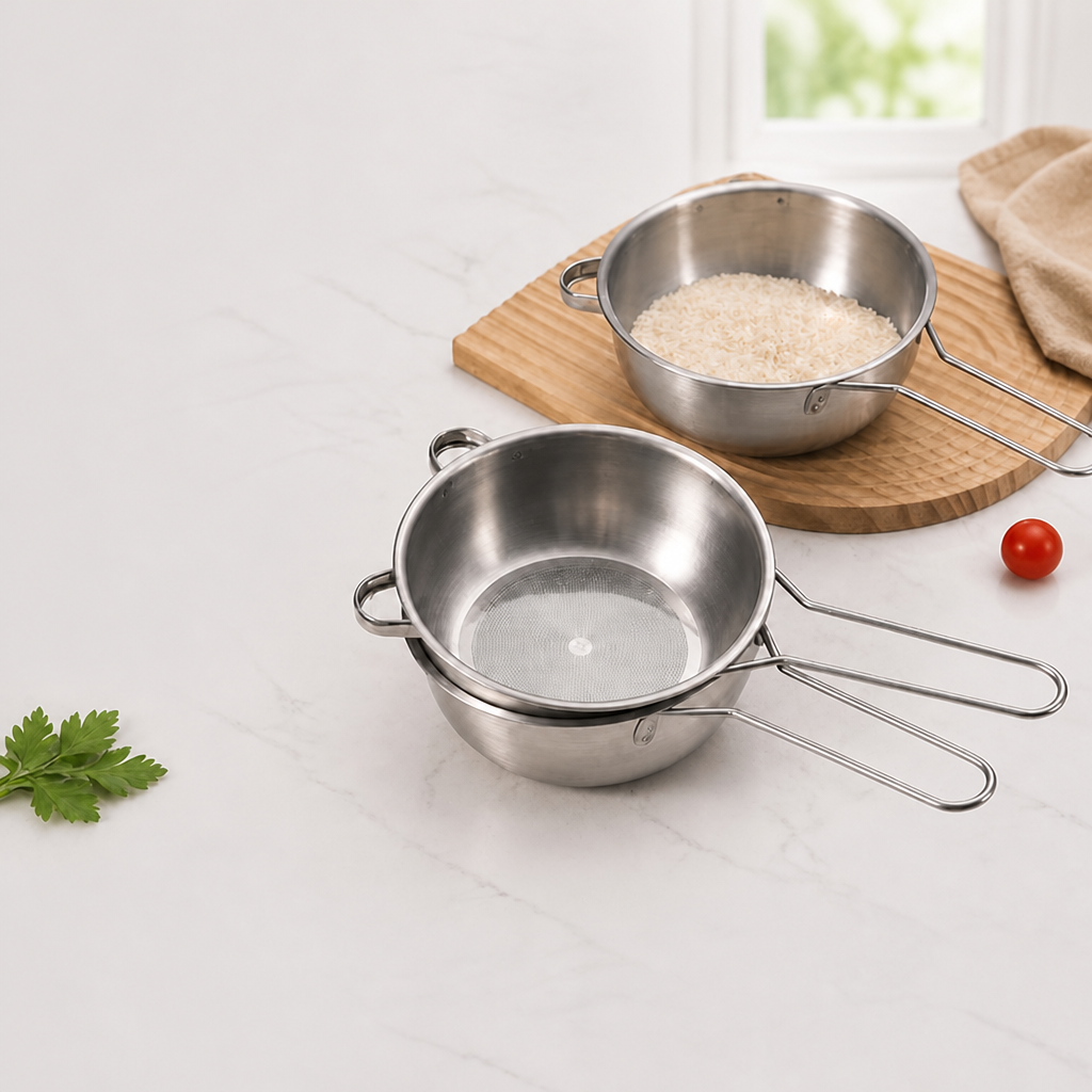 Stainless Steel Rice Washing Bowl with Strainer