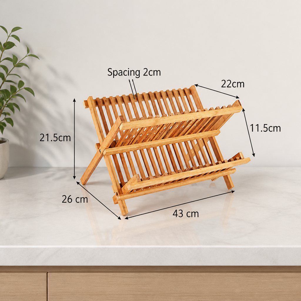 Foldable Bamboo Dish Drying Rack for Kitchen Countertop
