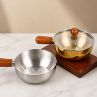 Stainless Steel Yukihira Saucepan with Wooden Handle and Glass Lid