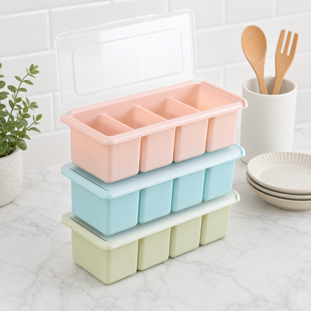 Pastel Color Plastic Seasoning Container with Lid for Kitchen Storage