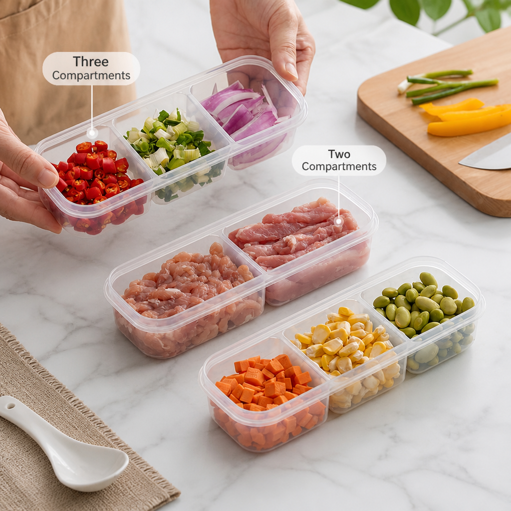 Slim Divided Refrigerator Food Storage Container with Lid