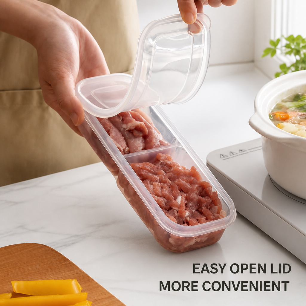 Slim Divided Refrigerator Food Storage Container with Lid