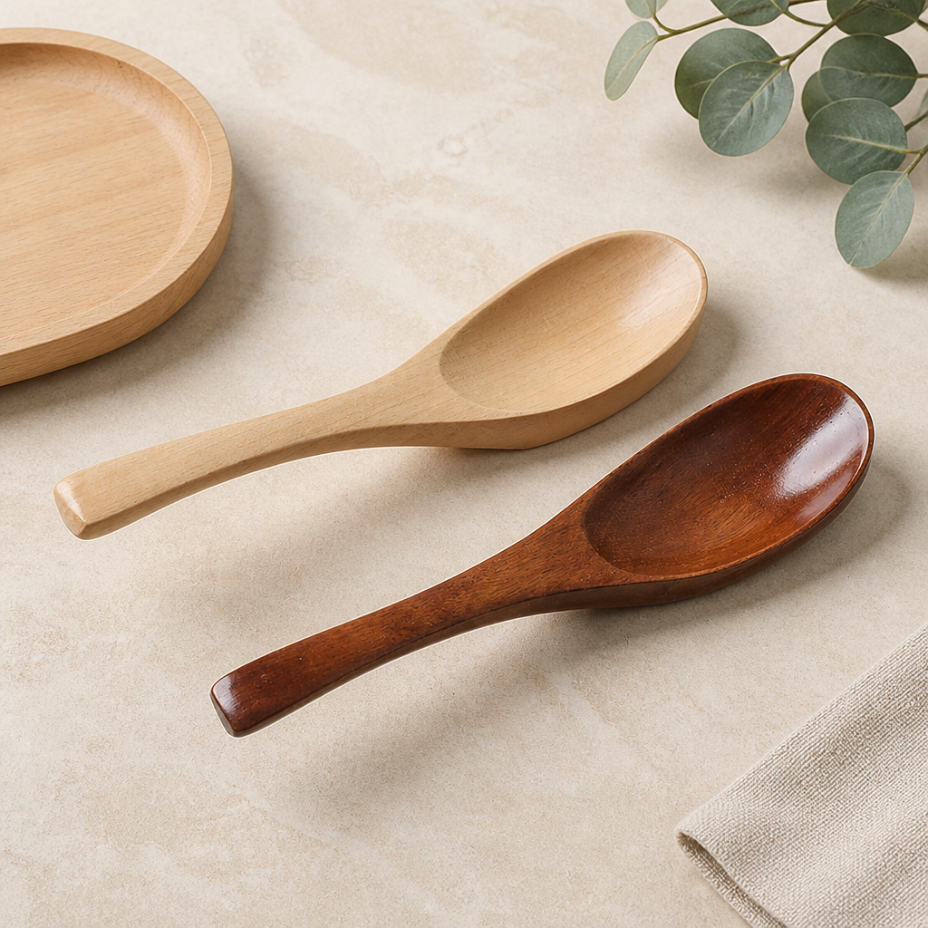 23.5cm Natural Wooden Spoon with Curved Handle for Kitchen Dining