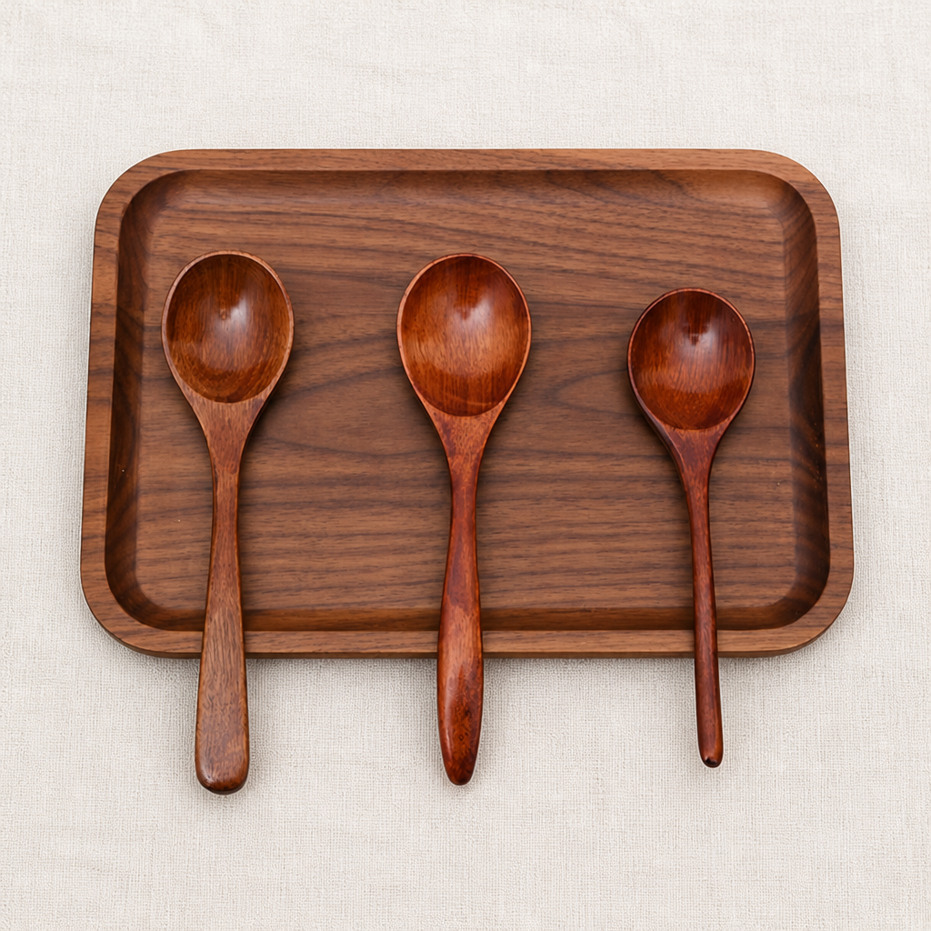 Solid Wood Small Dining Spoon with Natural Grain