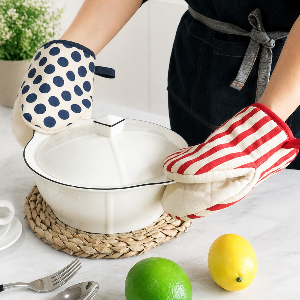 Thickened Cotton Polka Dot Oven Mitt for Baking and Cooking