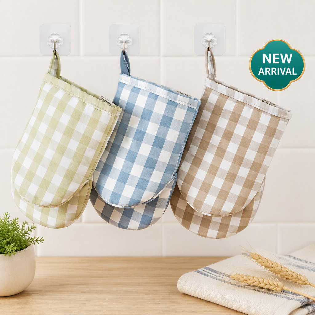 Thickened Plaid Cotton Oven Mitt for Baking and Kitchen Heat Protection