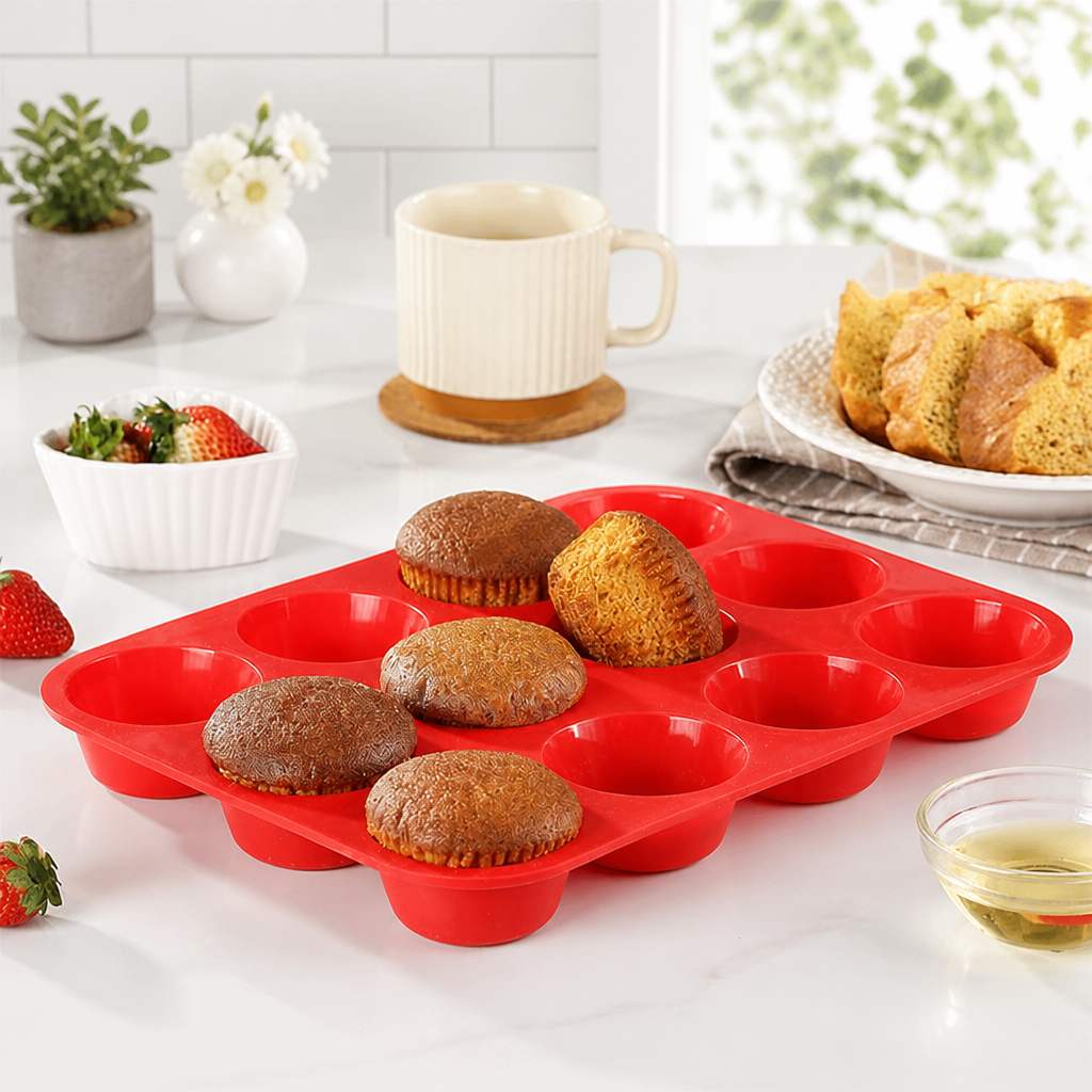 12 Cavity Round Silicone Baking Mold for Muffins and Mini Cakes