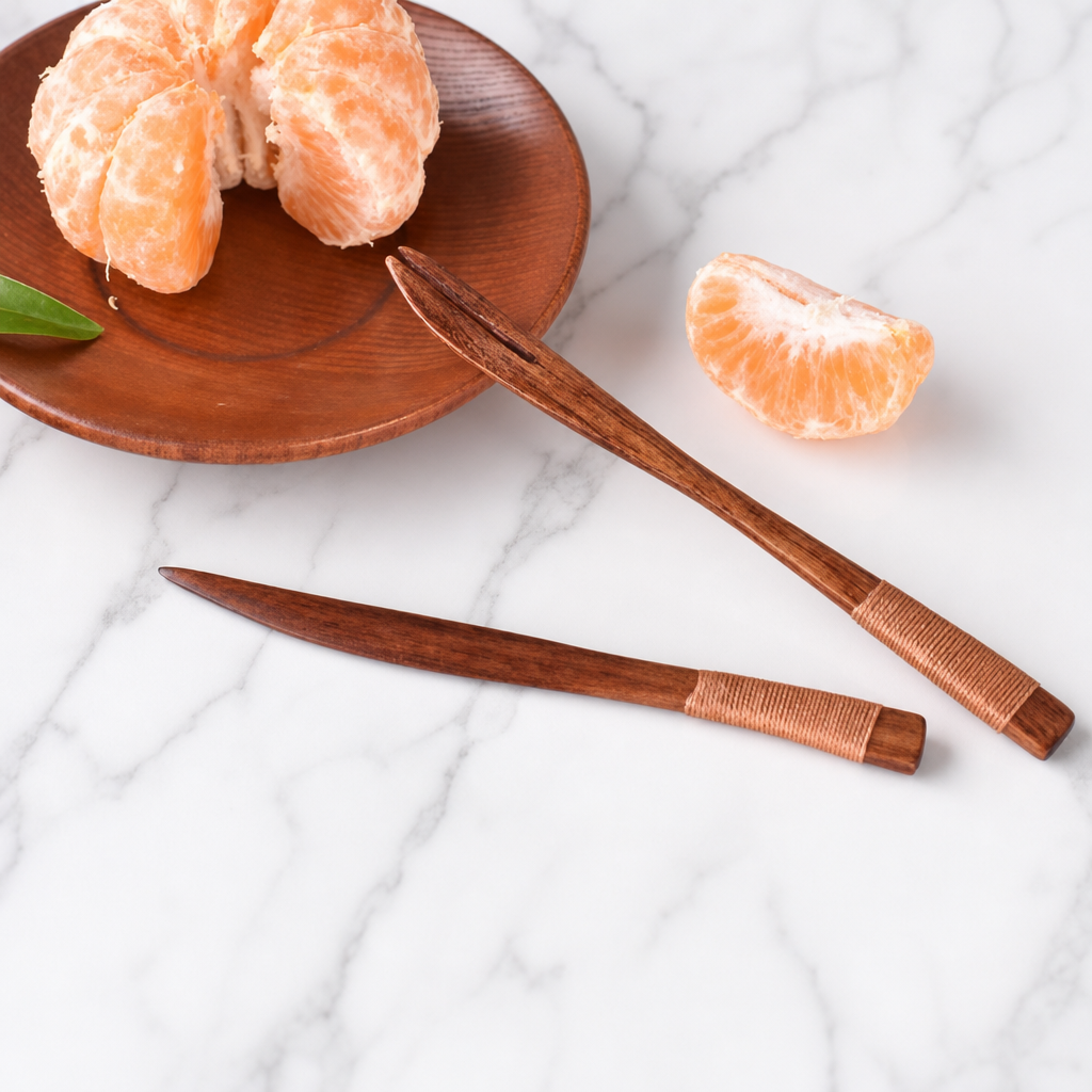 Creative Wooden Dessert Fork for Fruit and Snack Serving