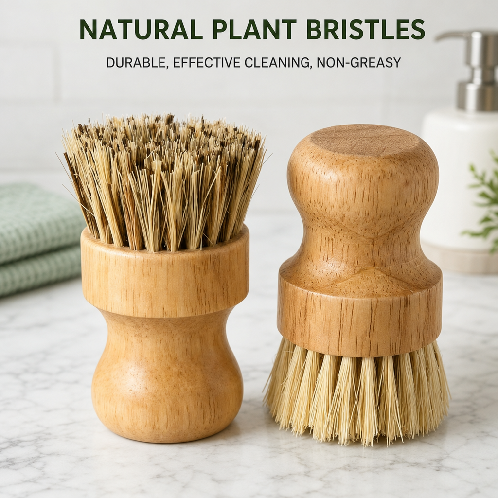 Natural Wooden Dish Scrub Brush with Coconut and Sisal Bristles