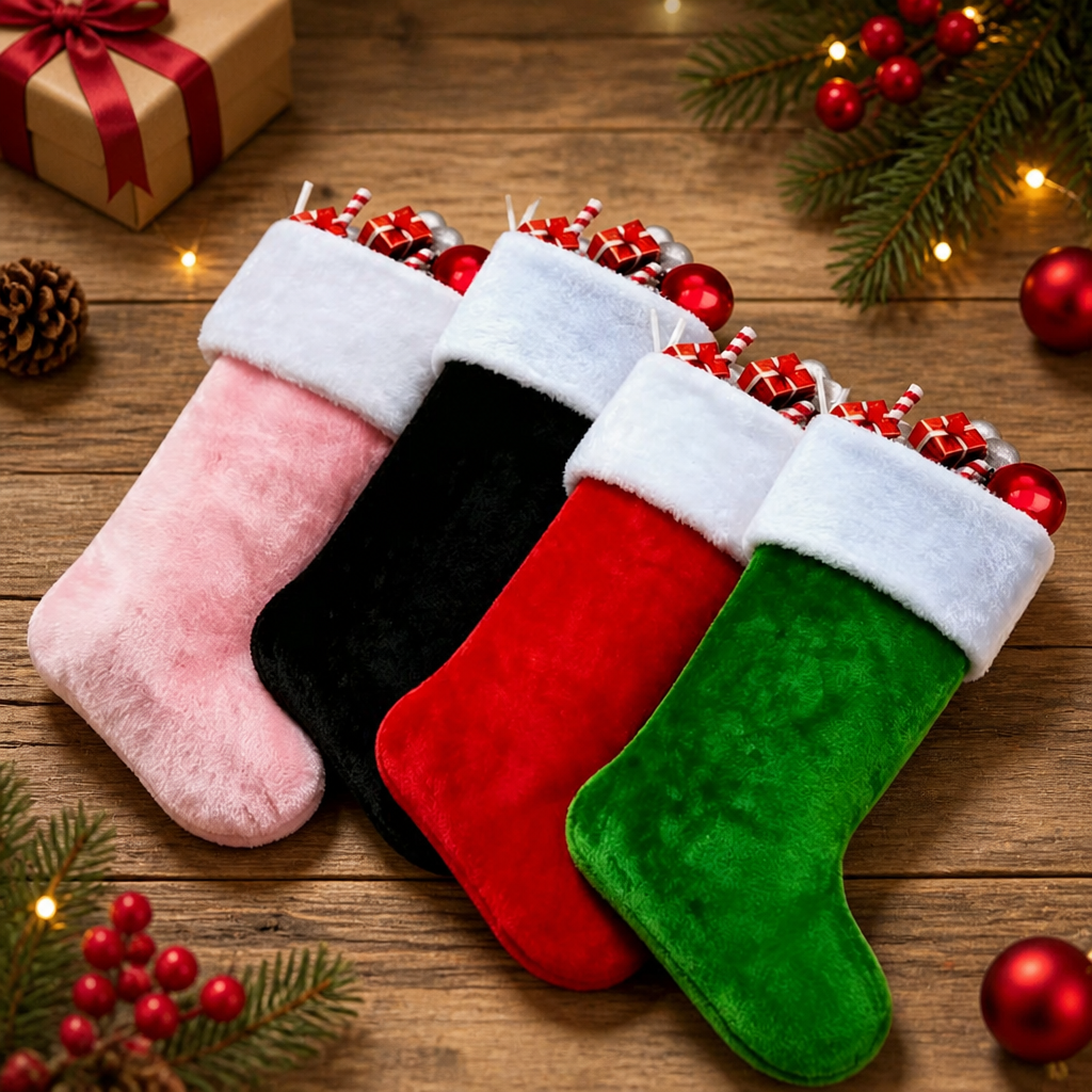 45cm Plush Christmas Stocking with White Faux Fur Cuff