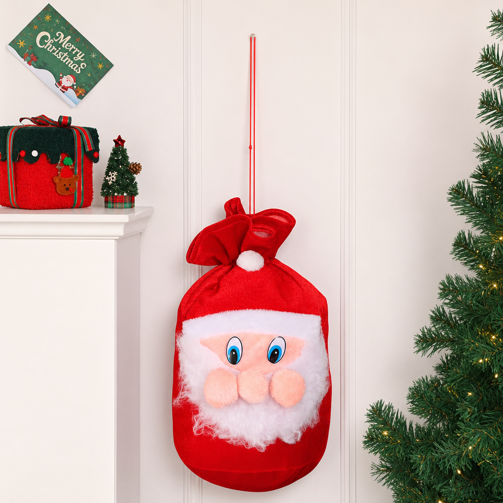 Plush Santa Claus Christmas Gift Bag with Drawstring
