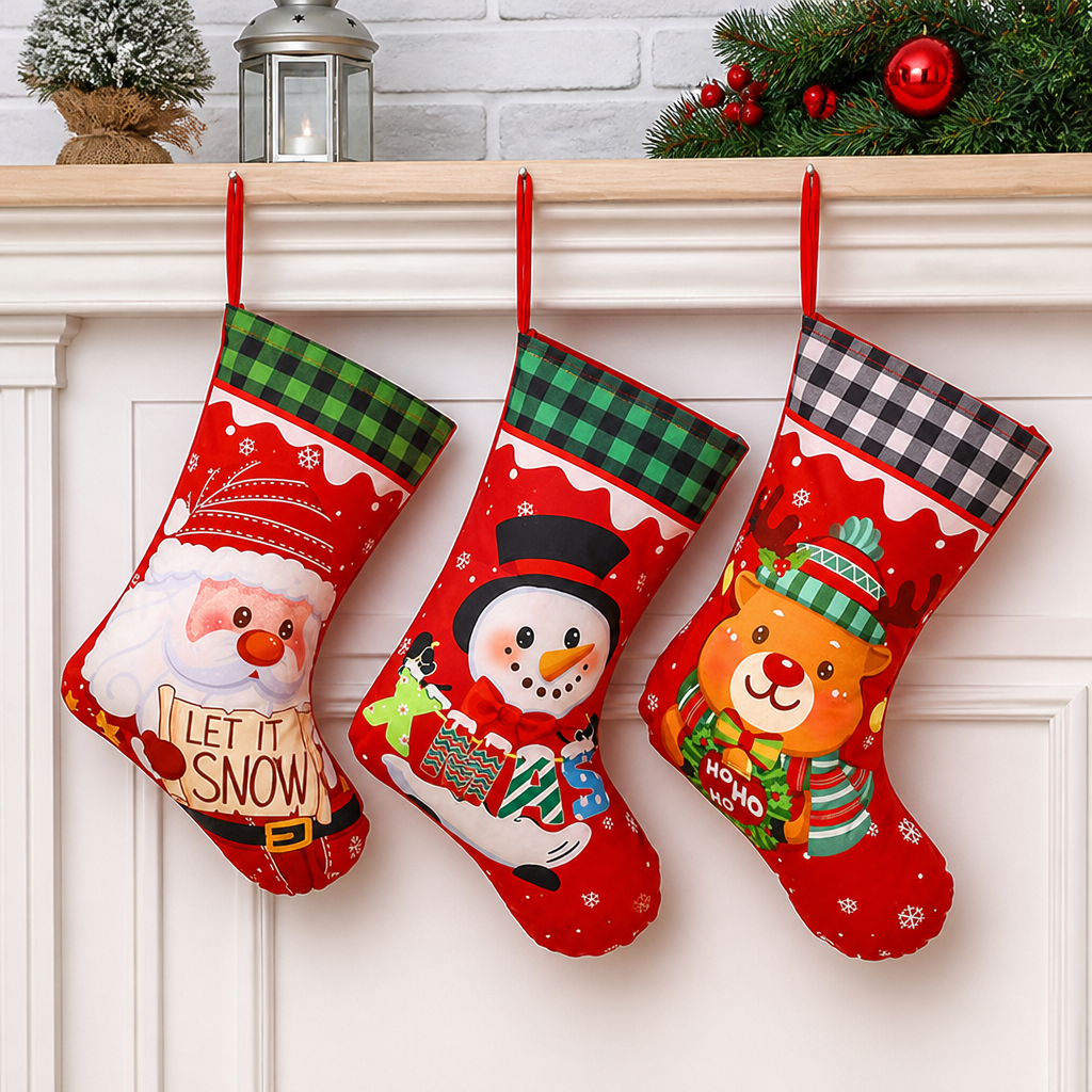 20cm Cartoon Christmas Stocking Gift Bag Santa Snowman Holiday Candy Hanging Decoration