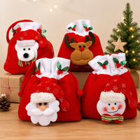 Christmas Plush Drawstring Gift Bag Santa Snowman Reindeer Apple Candy Storage Pouch