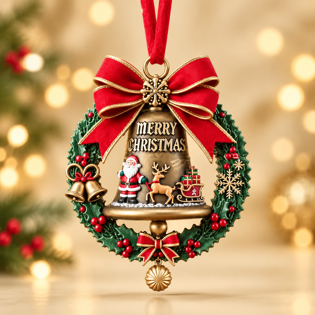 Christmas Acrylic Hanging Ornament Santa Claus Wreath Bell Holiday Tree Decoration